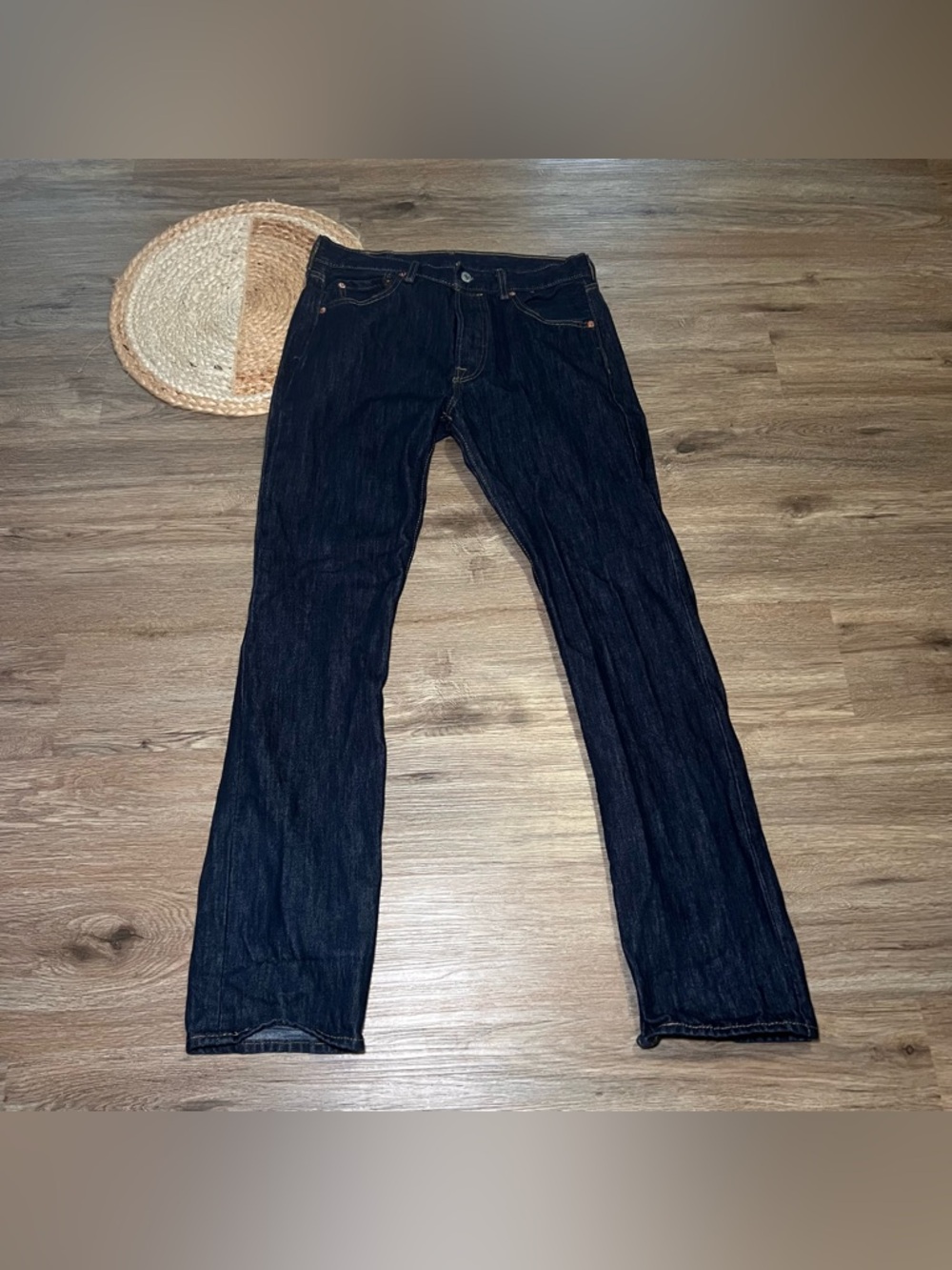 LEVI'S 501 Mens Buttonfly Dark Wash Denim Jeans